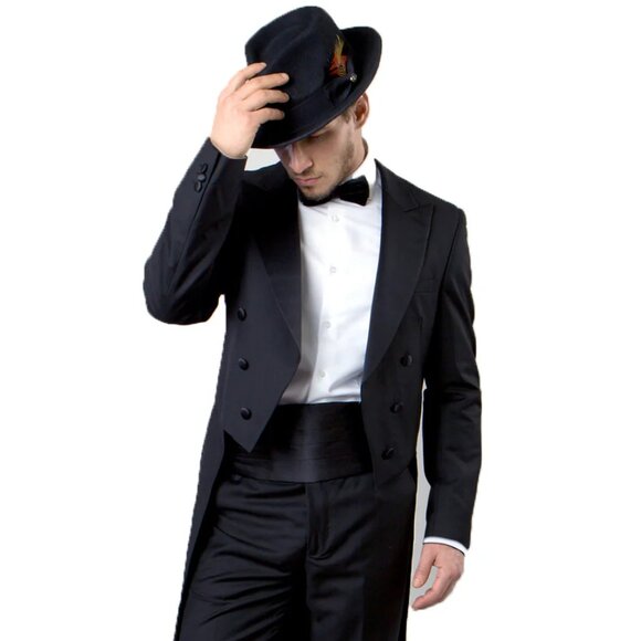 Mens Classic Wool Tail Tuxedo in Black - Picture 1 of 2